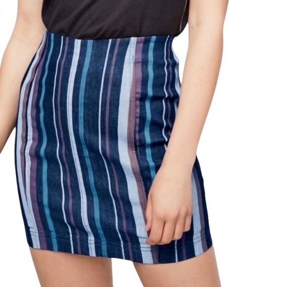 Free People Dresses & Skirts - Free People Striped Denim Mini Skirt Blue Multi Color Vertical Stripe Size 8